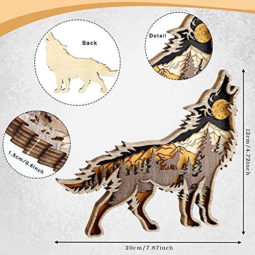 Honoson Wooden Wall Art Rustic Forest Scene Decor, Wolf Style, Brown - color: Brown, size: 4.7"L x 7.9"W