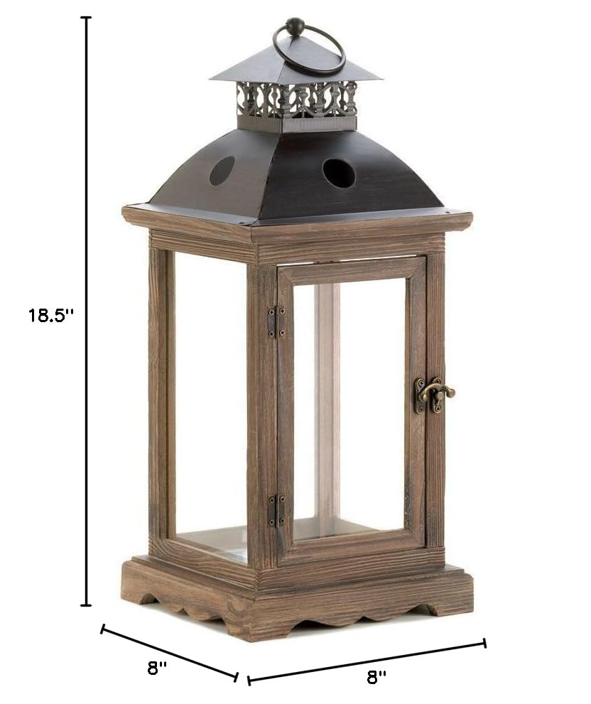 Outdoor/Indoor 18.5"H Large Rustic Monticello Antique Wooden Candle Lanterns