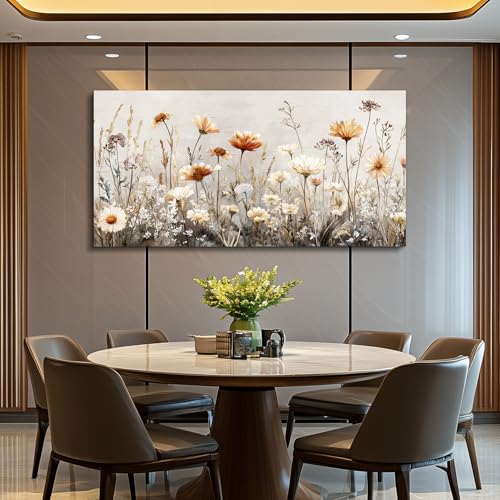 QIYILEXWART Canvas Wall Art For Living Room Wall Decor For Bedroom Office Wall Decoration Neutral Wildflower Landscape Painting Farmhouse Pictures Artwork Room Aesthetic Home Decor 20x40 In - color: Neutral Wildflower Canvas, size: 40"L x 20"W