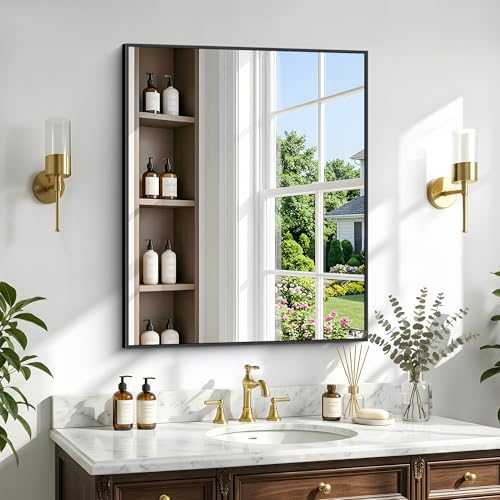 30"x36" Bathroom Mirror for Over Sink, Large Black Rectangle Mirrors for Wall, Black Framed Rectangular Mirror for Living Room Bedroom Bathroom, Hangs Horizontally or Vertically - color: Frame, size: 30"L x 36"W