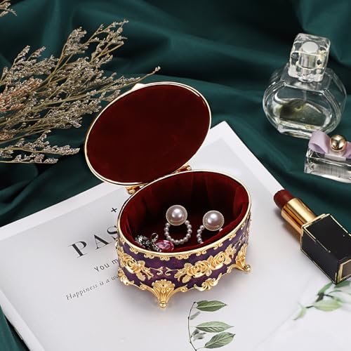 Hipiwe Vintage Oval Jewelry Storage Box Metal Trinket Organizer Purple - color: Purple, size: Small