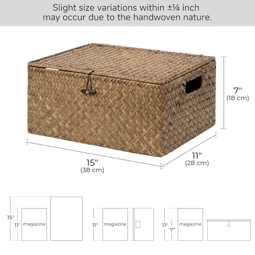 StorageWorks Wicker Basket with Lid, Storage Baskets with Lids, Brown - color: Brown(Seagrass), size: 15"L × 11"W × 7"H