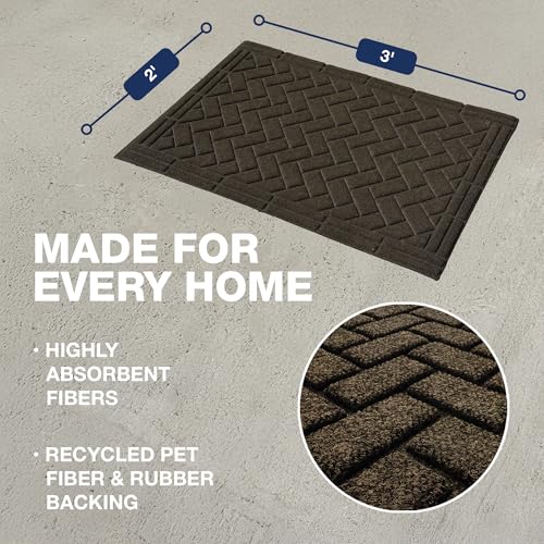Artisan Entry Front Door Mat - Rubber Back Indoor or Outdoor Entry Rug with Brick Design, Water Absorbing Rug, Made in The USA by Mats Inc, 2' x 3', Walnut - color: Brick - Walnut, size: 2' x 3'