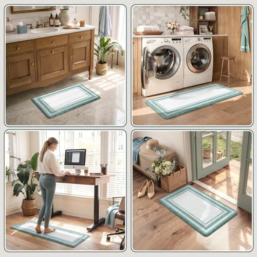 KIMODE Anti Fatigue Kitchen Mats, Green Farmhouse Kitchen Rugs Non Slip - color: Green, size: 17.3" x 47 "+ 17.3" x 29 "--0.47 inches