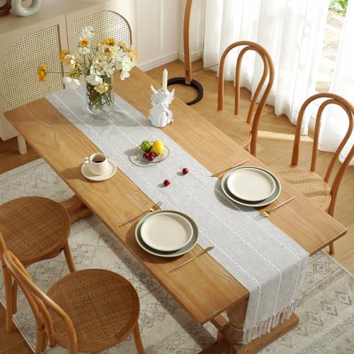 Wracra Rustic Linen Table Runner, Light Grey Table Runners 108 inches Long - color: Light Grey, size: 13"×108"