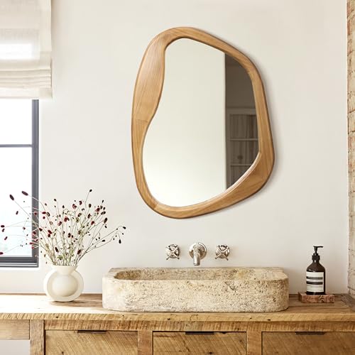 LuxenHome Irregular Oblong Wall Mirror, Accent with Natural Wood Frame - color: Irregular Oblong