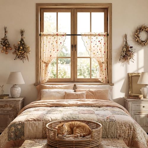Gilprop Embroidered Flower Curtains 30 x 36 Inches, Champagne, Sheer Daisy - color: Champagne, size: 30 x 36 Inches