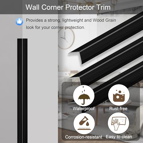 3 Pcs 49" Wall Corner Protector Trim, Black Wood Grain Edge Strip for Door and Window Frames Mirror Trim Backsplash Tile Edge (Black) - color: 3pcs * Black