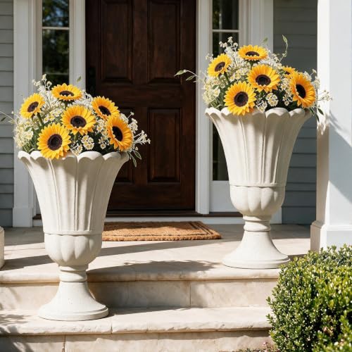 NicBex 24" Tall Urn Planters for Outdoor Plants Set of 2 - Beige Petal - color: Beige