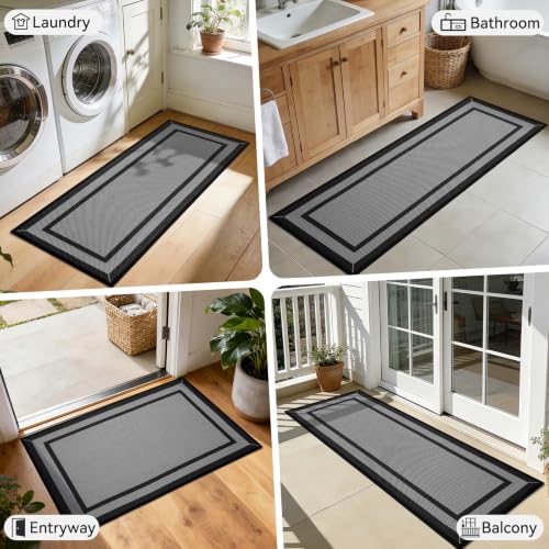 Kitchen Rugs Set, 2 PCS Non Slip Kitchen Mats, 17"x30"+17"x47" Grey - color: Linear Grey, size: 17"x47"+17"x30"
