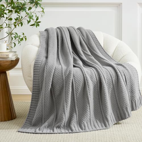 Amélie Home Chenille Knit Throw Blanket, Mist Gray 50"x60" - color: Mist Gray, size: 50" X 60"