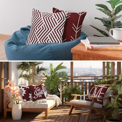 Flutesan 12 Pcs Pillow Covers 18x18 Geometric Linen for Couch, Red - color: Red