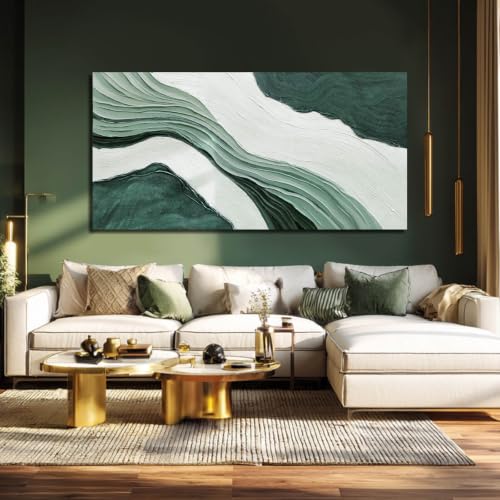 Large Framed Wall Art Neutral Waves Wall Decor Abstract Art Pictures for Bedroom Green and White Modern Artwork for Living Room Hotel 29x58 Inch - color: Green, size: 58"L x 29"W
