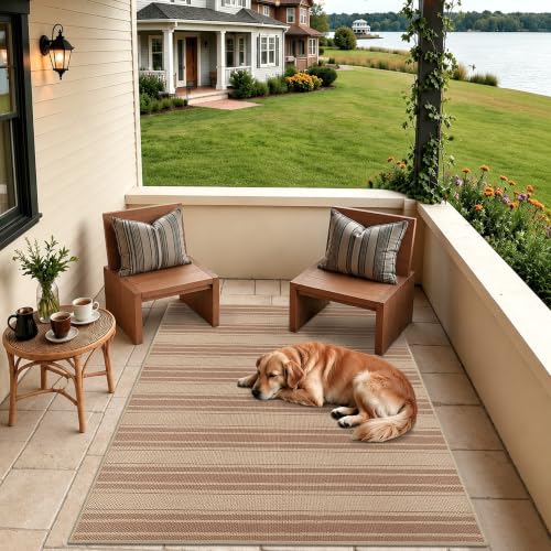 Striped Easy Jute 3x5 Outdoor Rug Washable Non Slip Khaki Rugs for Entryway Indoor Outdoor Farmhouse Neutral Door Mat for Backyard Patio Proch Living Room - color: Khaki/Striped, size: 3'*5'(Rectangular)