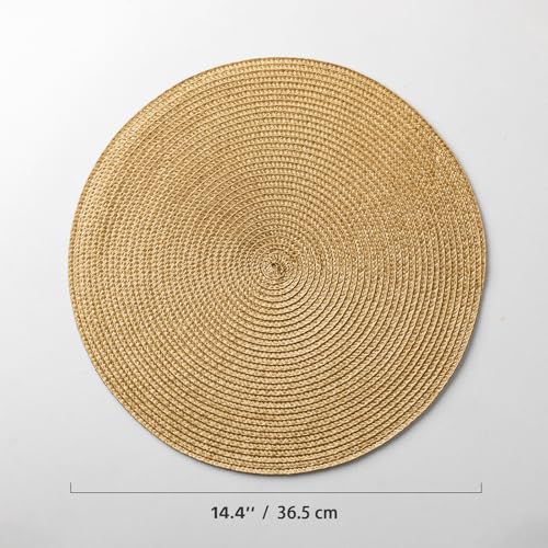 Baroyal Round Placemats Set of 8 Plastic Woven Placemats Washable Wipeable Table Mats for Dining Table Heat Resistant Non-Slip Circle Place Mats (Tan) - color: Tan