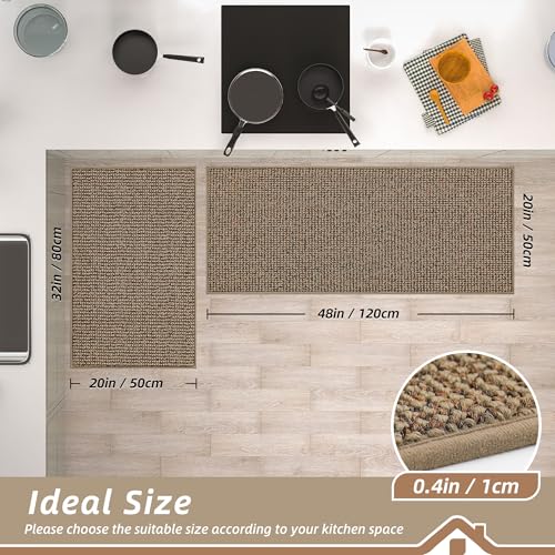 BEQHAUSE Kitchen Rugs and Mats 2PCS Non-Slip, 20"x32"+20"x48", Taupe - color: Taupe, size: 20"x32"+20"x48" (Rectangular)
