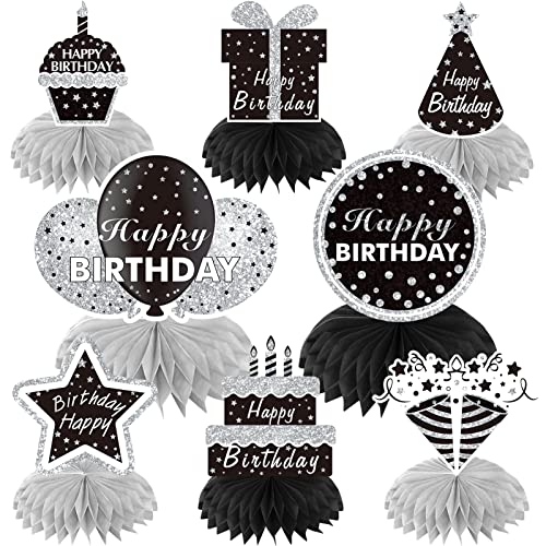 Black White Silver Birthday Decorations Honeycomb Centerpiece for Women Men