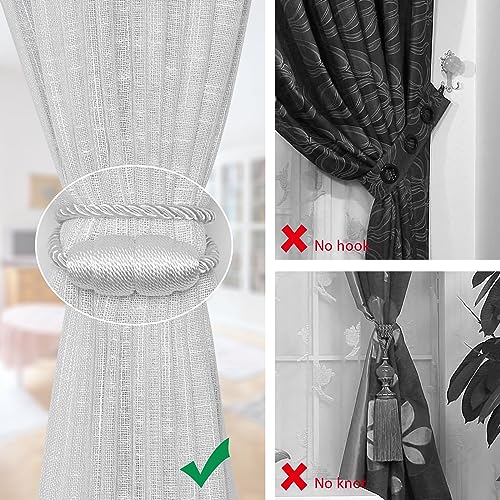 NICEEC 2 Pack Strong Magnetic Curtain Tiebacks Handmade Weave Side Rope Curtain Holdbacks Unique & Elegant Decorative Curtain Drape Tie Backs for Home & Office & Outdoor Window Drapery (White) - color: White, size: 2 Pack