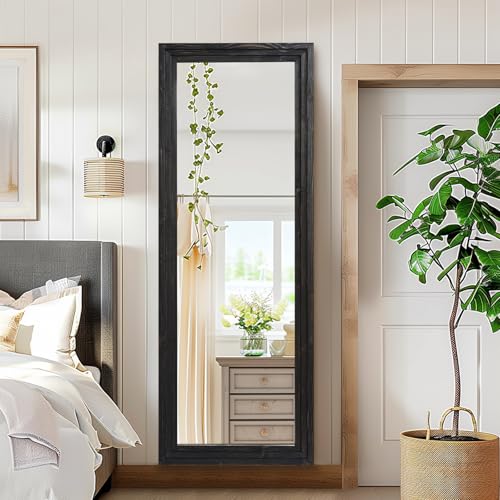 Full Length Mirror, 65 x 22 Inch Solid Wood Floor Mirror, Black - color: Black, size: 65"L x 22"W
