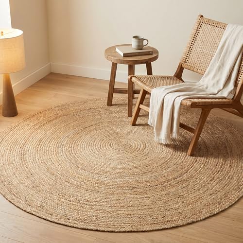 THE BEER VALLEY Jute Braided Area Rug 6 Feet Round - Natural - color: Natural, size: 6' (Round)