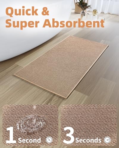 PADOOR Non-Slip Bathroom Runner Rug, Braided Long Bath Mat, 24''x47'' Beige - color: Beige, size: 24''x47'' Rectangular
