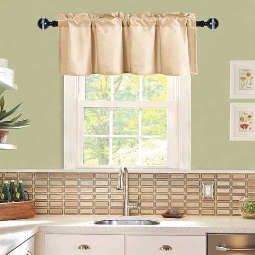 JIUZHEN Beige Valance Curtains for Window 1 Panel, 42 x 12 Inches - color: Beige, size: 42"W x 12"L (Pack of 1)