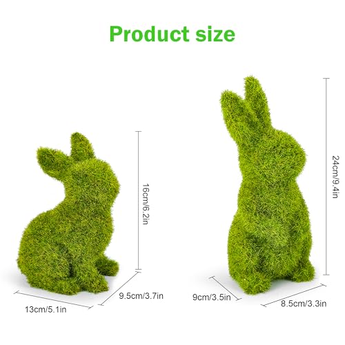 Easter Bunny Decorations,Resin Moss Bunny Figurine,Garden Artificial Moss Rabbit Easter Décor Easter Party Favors Gifts(Medium-2pcs) - size: Medium-2pcs