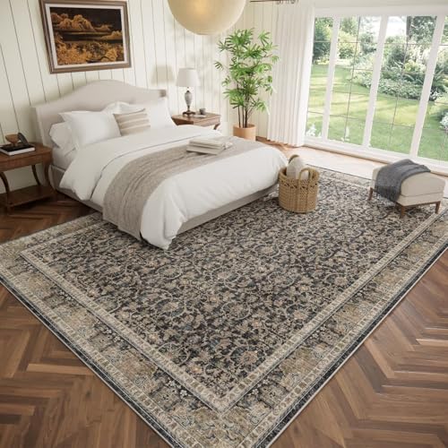 Washable 10x14 Area Rugs for Living Room, Charcoal/Taupe - color: Charcoal/Taupe, size: 10' x 14' (Rectangular)