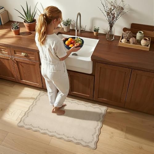 GarveeHome Scalloped Entryway Rug 2x3 Jute Washable Front Door Entry Rug - color: Jute, size: 2' x 3' (Rectangular)
