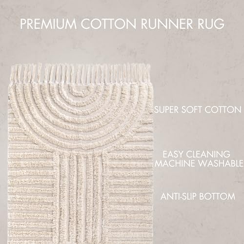 Beautiful 2x6 ft Boho Runner Rug with Tassels - Soft Cotton for Hallway - color: Cream, size: 2' x 6' (Rectangular)