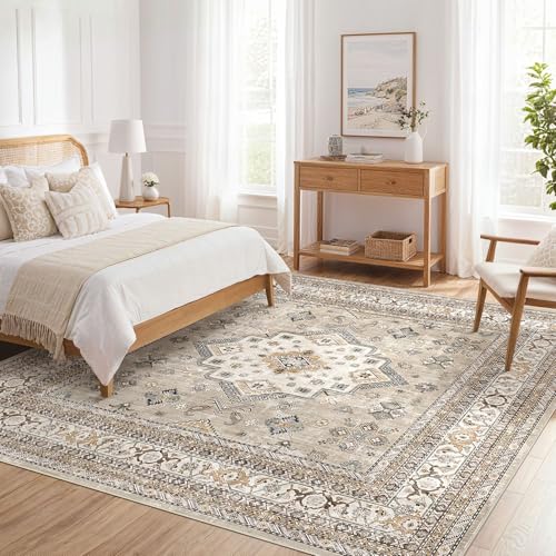 cotiled 6x6 Area Rug for Living Room, Washable, Traditional, Beige - color: Beige, size: 6' x 6' (Square)