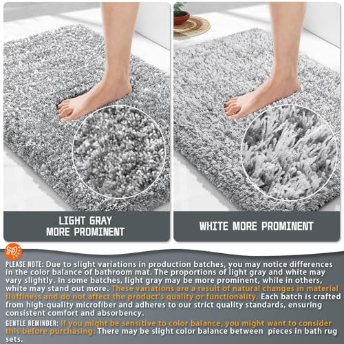 Yimobra Gray&White Bathroom Rugs Non Slip Washable 36X24, Plush Bath Mat - color: Light Gray and White, size: 36" X 24"