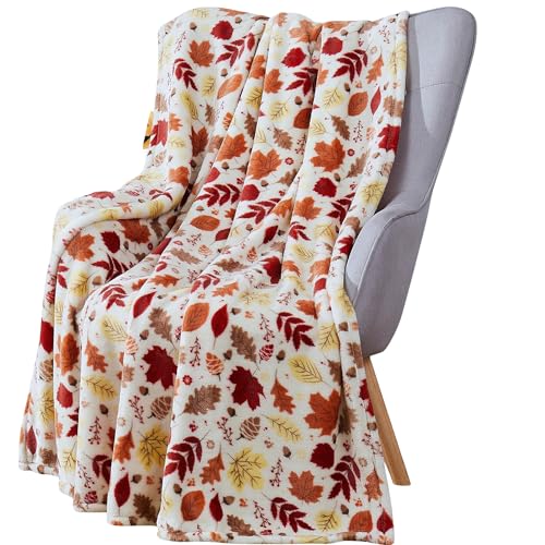 Fall Leaves Soft Fleece Throw Blanket, Red Yellow Brown Beige Colors, 50x70 - color: Colorful Leaves