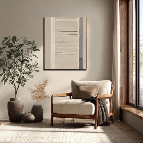 Minimalist Wooden Framed Canvas Wall Art for Living Room Neutral Modern Artwork Beige Abstract Wall Decor Pictures for Bedroom Home 32x40 Inch - color: Lines, size: 40"L x 32"W