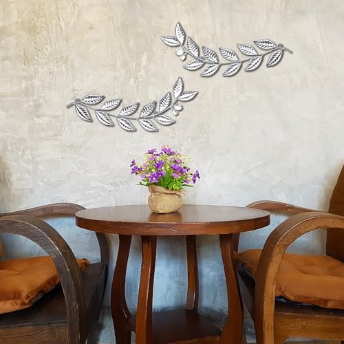 Knitgrip 2 Pcs Silver Metal Leaf Wall Decor Modern Minimalist Leaf Wall Art Bling Home Decoration Classic Hanging Tree Branch Wall Sculptures for Home Living Room Bedroom Bathroom
