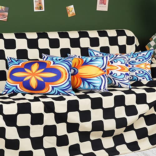 ONWAY Outdoor Pillow Covers Waterproof 12x20 Set of 4 Floral Boho Decorative Throw Cushion Cover Farmhouse Pillows for Bench, Couch, Patio Furniture - color: Blueorange, size: 20" x 12" (Pack of 4)