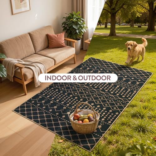 Lahome Moroccan Easy Jute Washable Runner Rug, 2x8 Black Kitchen Runner - color: Black Geometric Tribal, size: 2'6" x 8' (Runner)