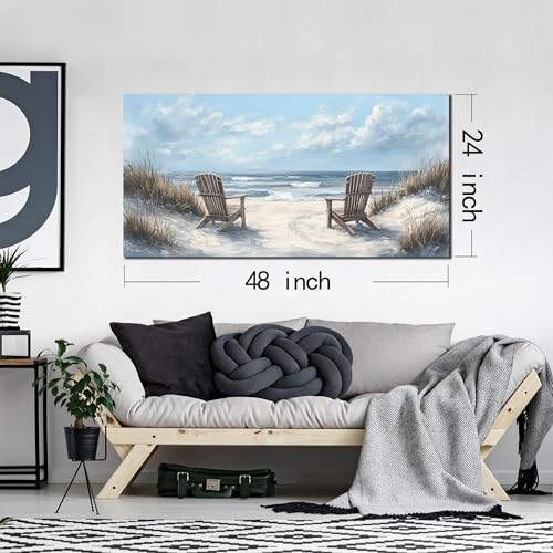 Ouzzlie Coastal Wall Art Light Blue Picture Art for Bedroom - color: Light Blue, size: 48"L x 24"W