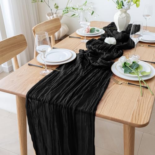 Cheesecloth Table Runner 10FT Black Boho Gauze Rustic Sheer Runners - color: Black, size: 1 Pack