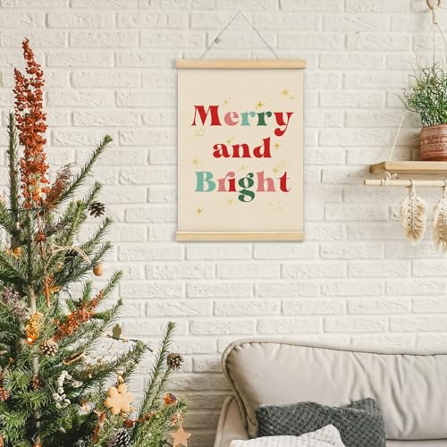 ETYZE Christmas Retro Wall Art Decor, Holiday Merry and Bright Decor