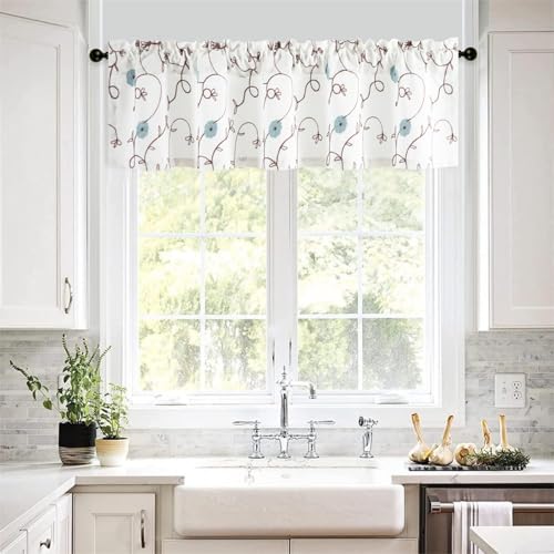 VOGOL Blue Floral Embroidered Valance, Country Style, 60 x 14, 1 Panel - color: Blue, size: 60"W x 14"L (Pack of 1)