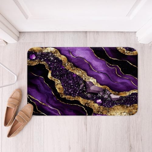 Erosebridal Marble Bath Mat for Bathroom Gold Purple Door Mat for Bedroom Aesthetics Marbling Bathroom Rug Non Slip,Watercolor Abstract Entrance Rug 20"x32" - color: Gold Purple, size: 1'8" x 2'8" (Rectangular)