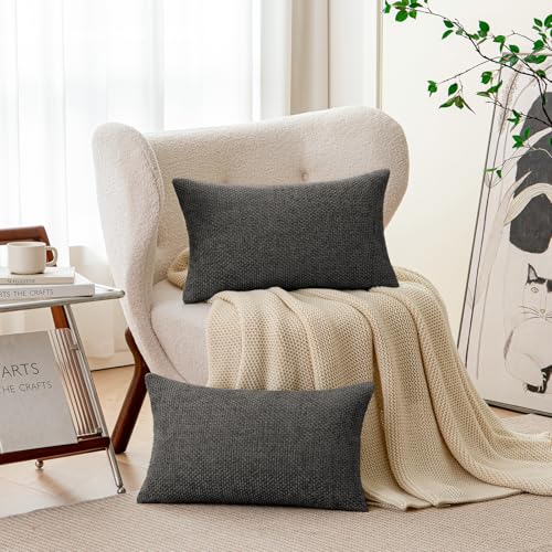 a moment Black Chenille Throw Pillow Covers 12x20 Inch Pack of 2 Modern Decorative Throw Pillow Covers Farmhouse Cross Covers Home Decor for Sofa Bedroom Living Room - color: Black, size: 20" x 12" (Pack of 2)