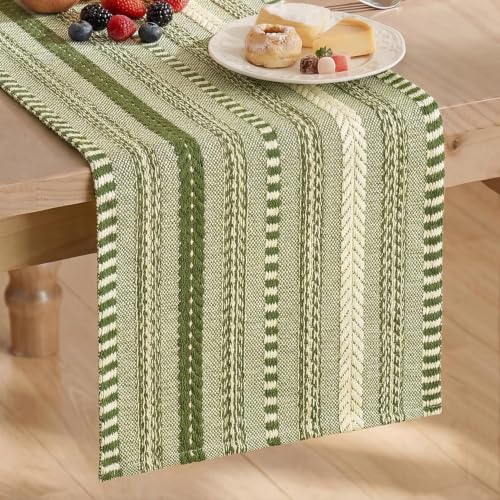Artoid Mode Army Green Farmhouse Stripe Braided Table Runner 12x72 Inch - color: Army Green, size: 12" x 72", Table Runner