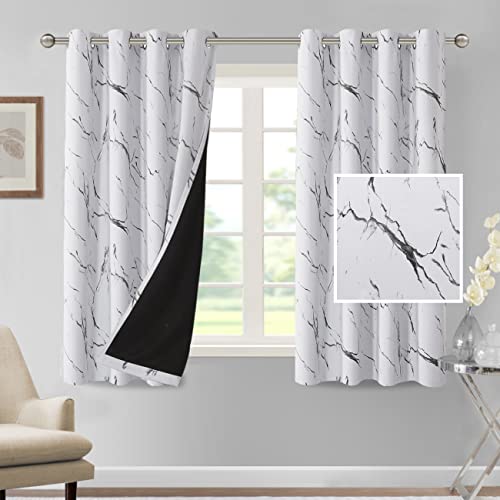 H.VERSAILTEX 100% Blackout Curtains 63 inch Length 2 Panels Set Marble Designs Printed Drapes Thermal Curtains for Bedroom with Black Liner Sound Proof Curtains, Grey - color: Marble- Grey, size: 52"W x 63"L (Pack of 2)