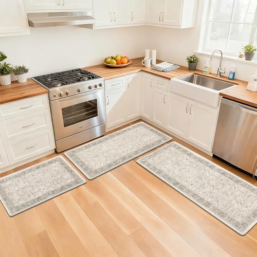 Pauwer Anti Fatigue Kitchen Floor Mats Set of 3, Cushioned Rugs, Khaki - color: Khaki