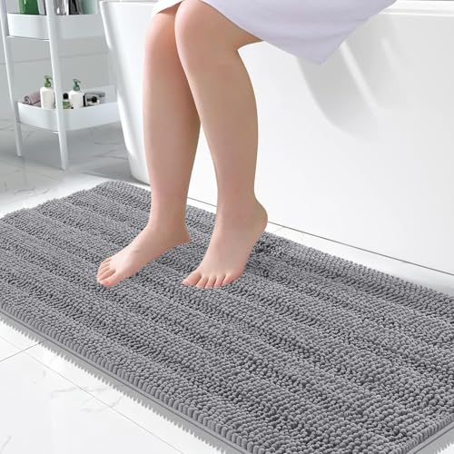 OLANLY Thick Large Bathroom Rugs 50x30, Soft Chenille Bath Rugs, Grey - color: Grey, size: 50" X 30"
