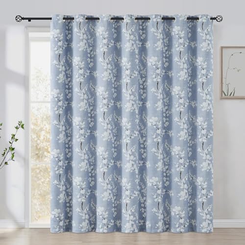 FMFUNCTEX Blue Blackout Floral Curtains, Bedroom, 100X84 Inches, 1 Panel - color: Blue, size: 100"W x 84"L (Pack of 1)