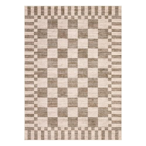 GarveeHome Brown Checkered Rug 6x9 Area Rugs Living Room Checkerboard Rug - color: Brown, size: 6' x 9' (Rectangular)