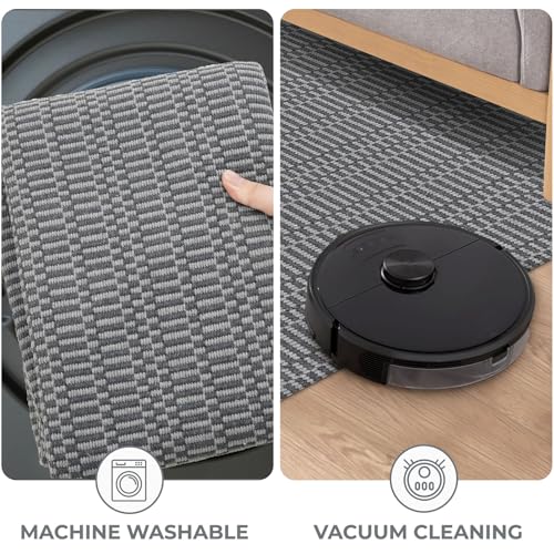 KOZYFLY 2x5 Runner Rug, Washable Non Slip Woven Kitchen Hallway Rug, Grey - color: Charcoal Grey/Dark Grey, size: 2' x 5' (Rectangular)